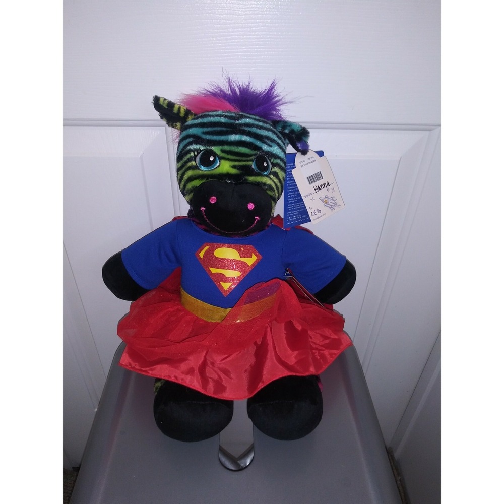 Build A Bear Rainbow Zebra Wild Style Plush Toy 17 Inch Retired BAB Superwoman